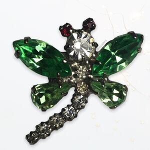 Vintage Y2k 2000s Rhinestone Dragonfly Bug Insect Shiny Glam Pin Brooch